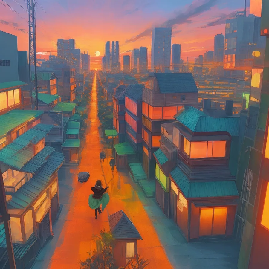 Городская улица в аниме-стиле, сгенерирована моделью Anime Pastel Dream