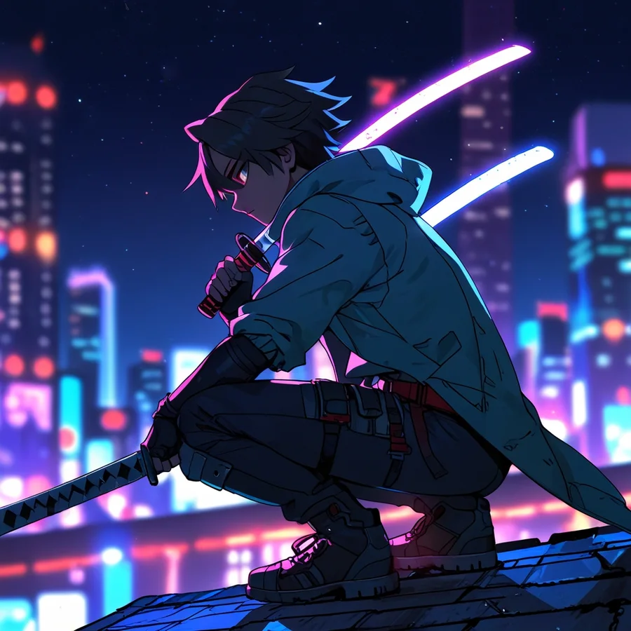 Аниме-герой с катаной, сгенерирован моделью Leonardo Anime XL