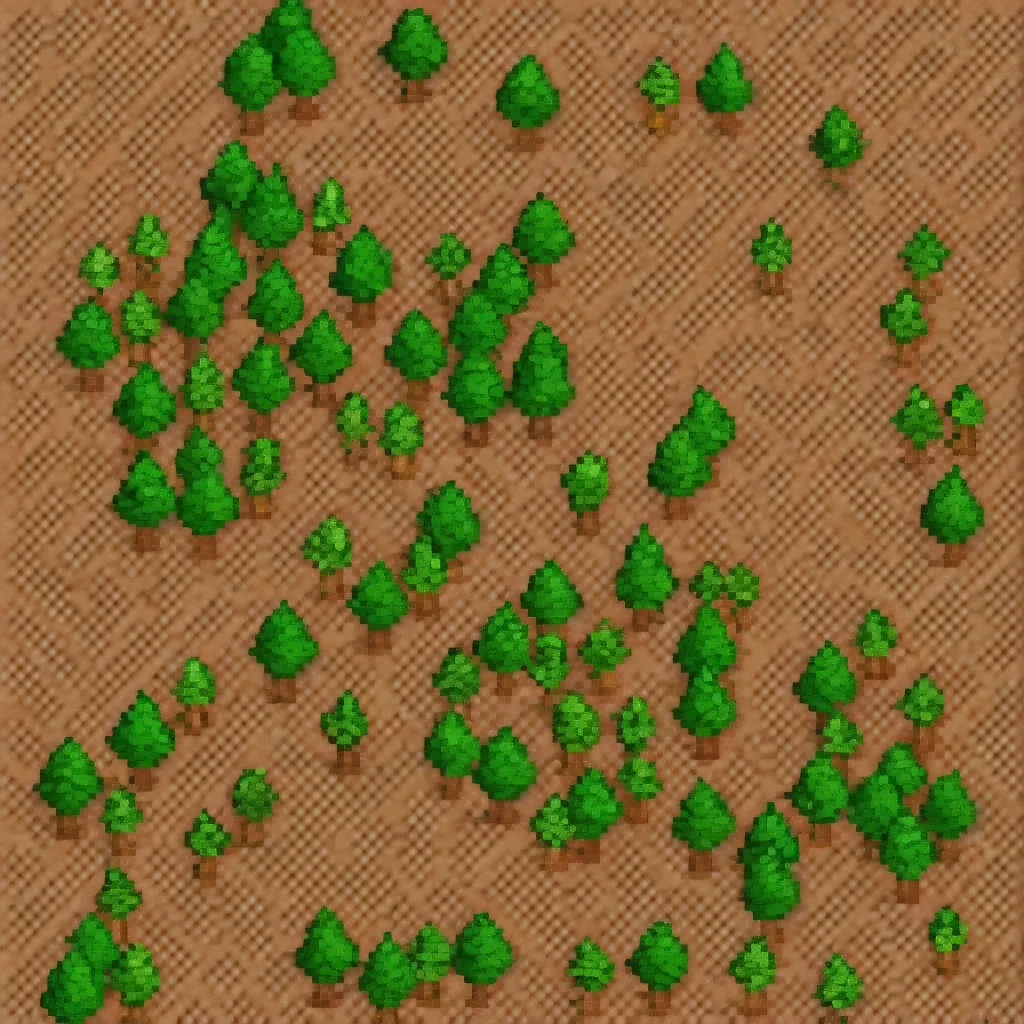 Пиксельная лесная сцена, сгенерирована моделью Pixel Art